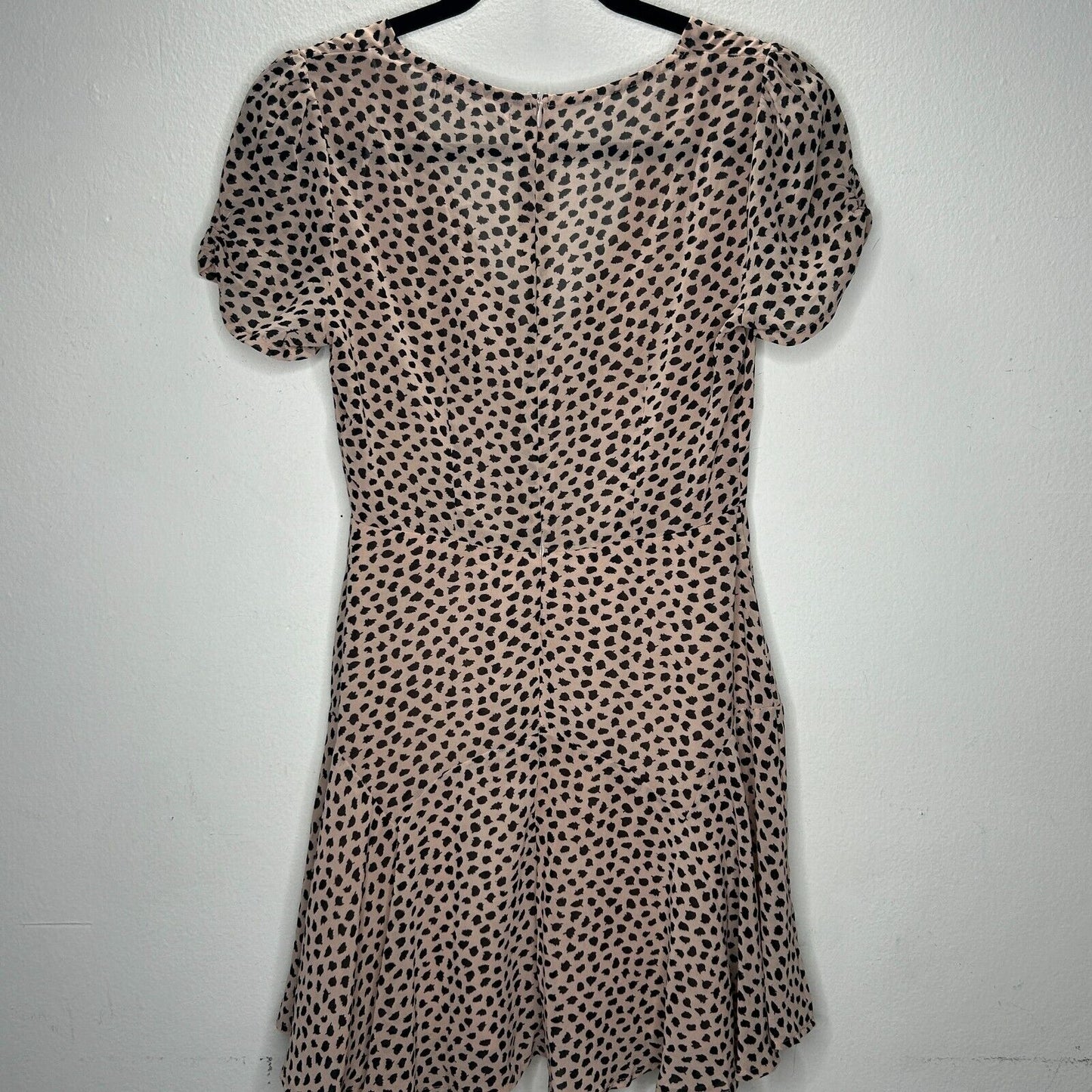 Morning Mist Peach Black Polka Dot Splotch Lined VNeck Short Sleeve Mini Dress S