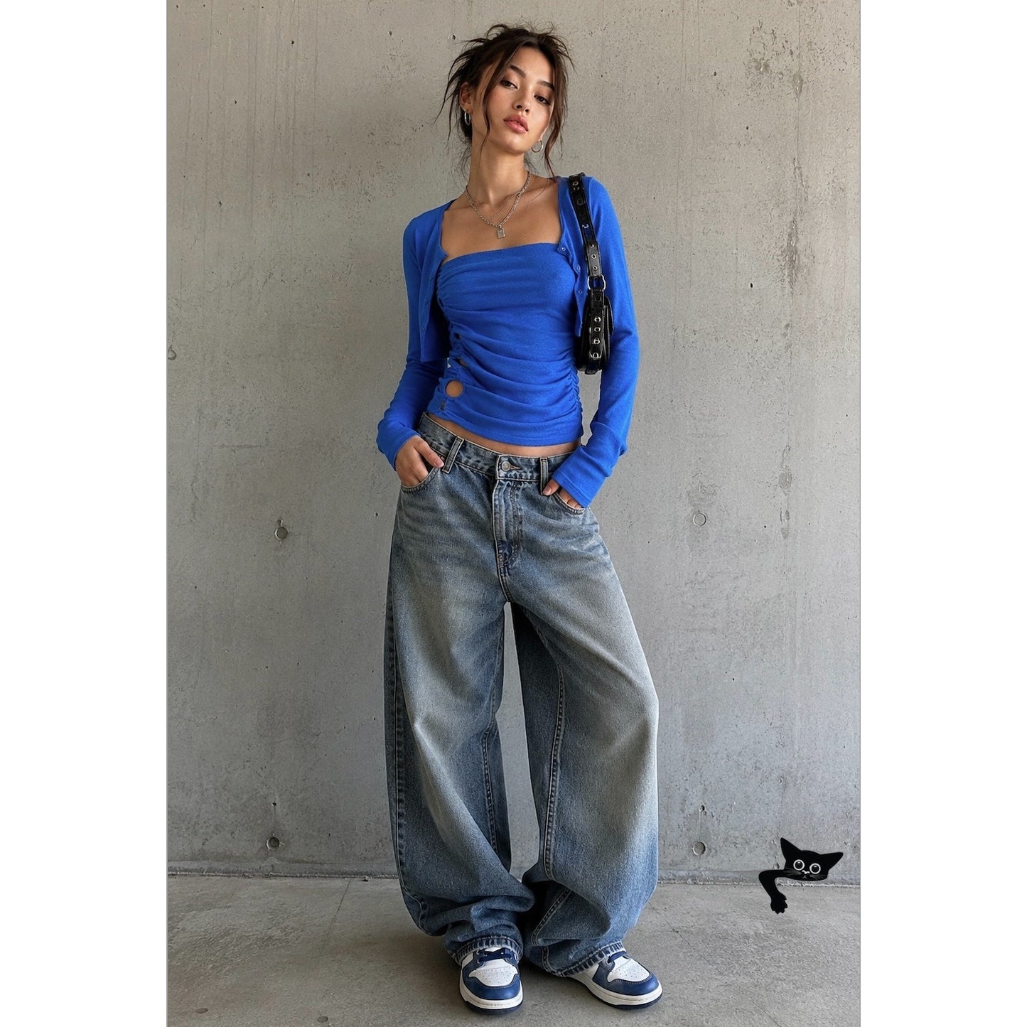 by.DYLN Cobalt Blue Tube Top Ruched Cutout Tube Top Crop Cardigan XS