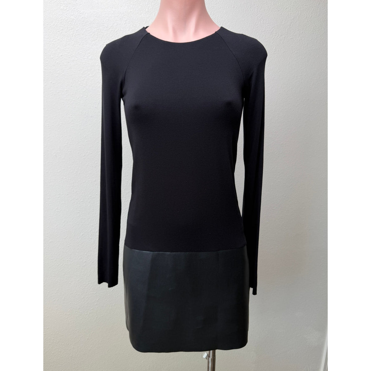 Bailey 44 Black Faux Leather Hem Long Sleeve Mini Dress Women's US XS
