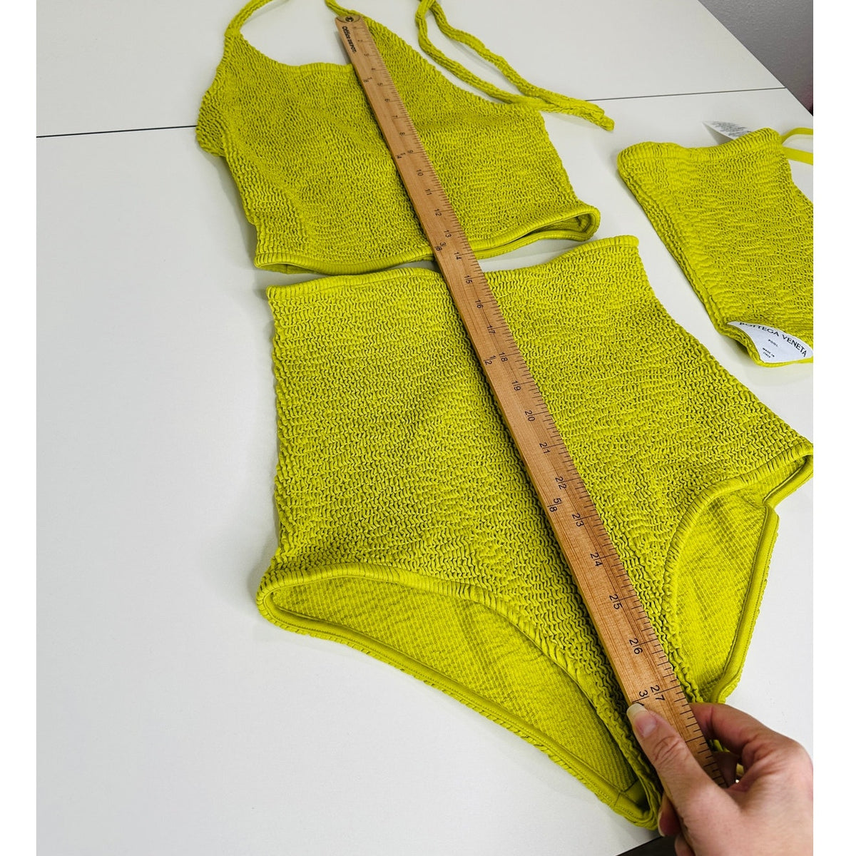 Bottega Veneta Chartreuse Seersucker Halterneck Bikini Set W/ Bag 42 / 6