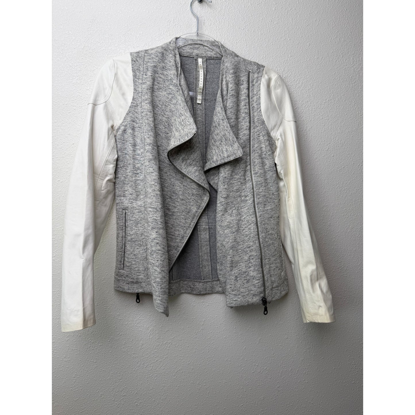 Truth and Pride Ivory Leather Heathered Zip Jacket Womens XS