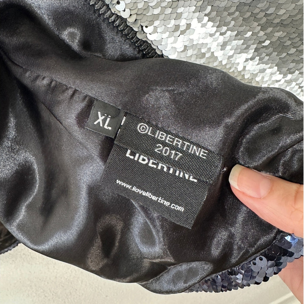 Libertine Silver Black Reversible Sequin Front Zip Long Sleeve Bomber Jacket XL