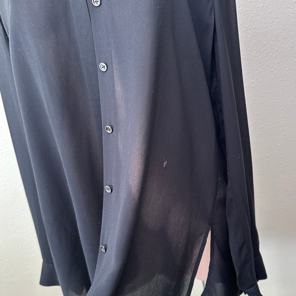 The Row Black Shirt Button Long Sleeve Collared L Semi Sheer