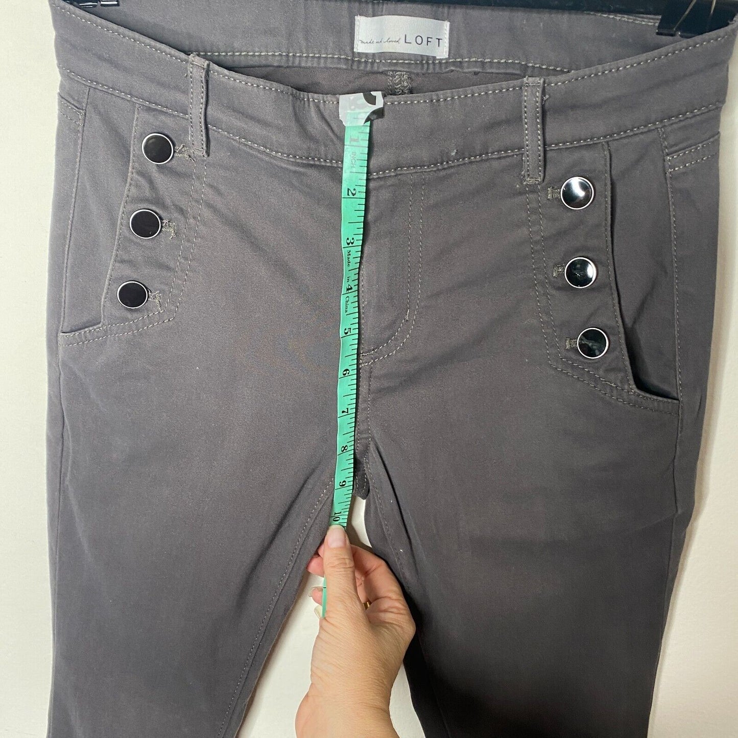 Loft Dark Gray Black Button Front Skinny Trouser Pant Zip Hook & Eye 0 / 25