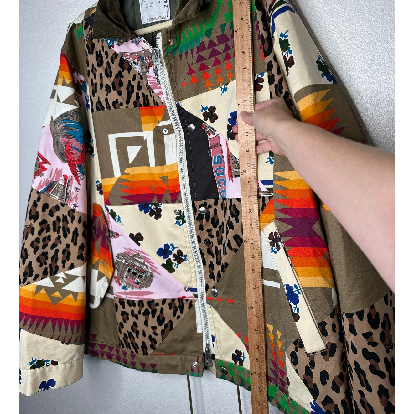 Sacai Tan Animal Mixed Print Patchwork Cotton Velvet Collar Zip Jacket 4 / XL