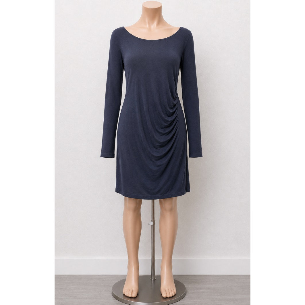 Club Monaco Sexy Jet Black Bodycon Long Sleeve Boat Neck Side Ruche Mini00