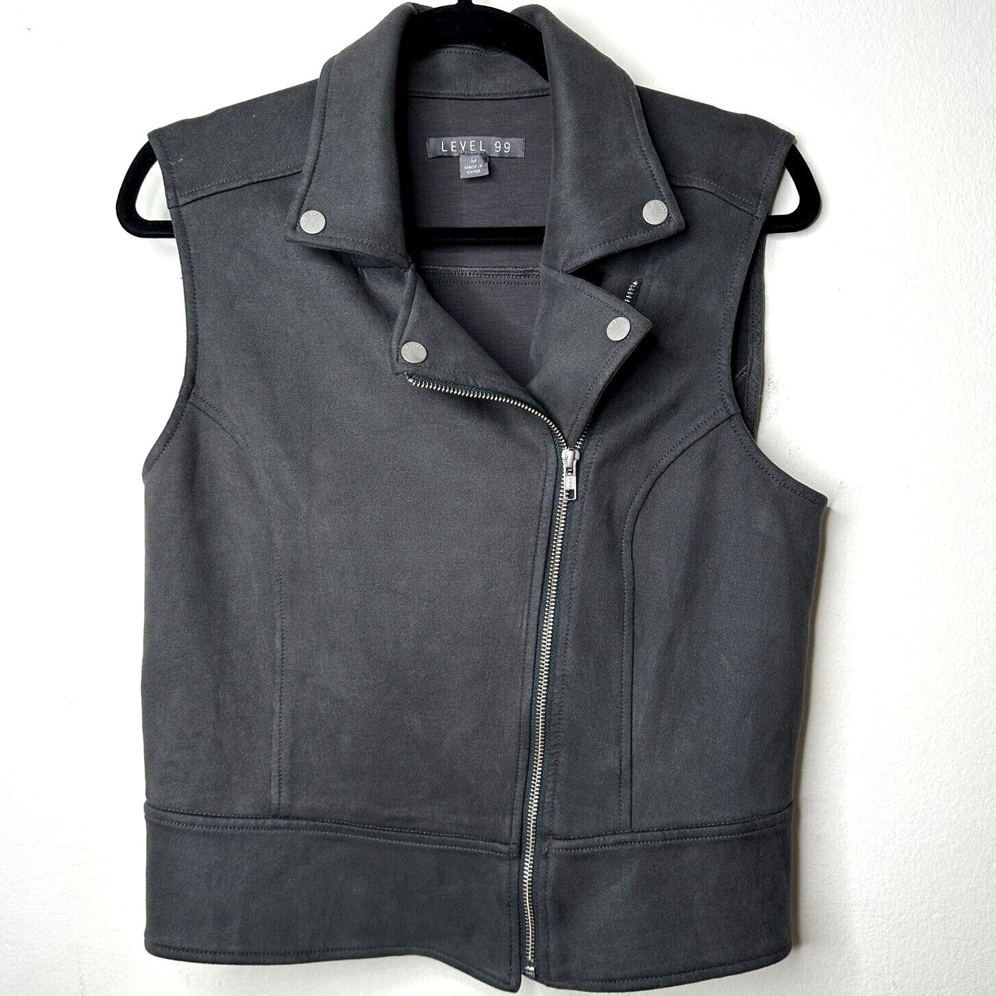 Level 99 Alexa Faux Suede Earl Gray Moto Vest Asymmetric Center Front Zip Medium