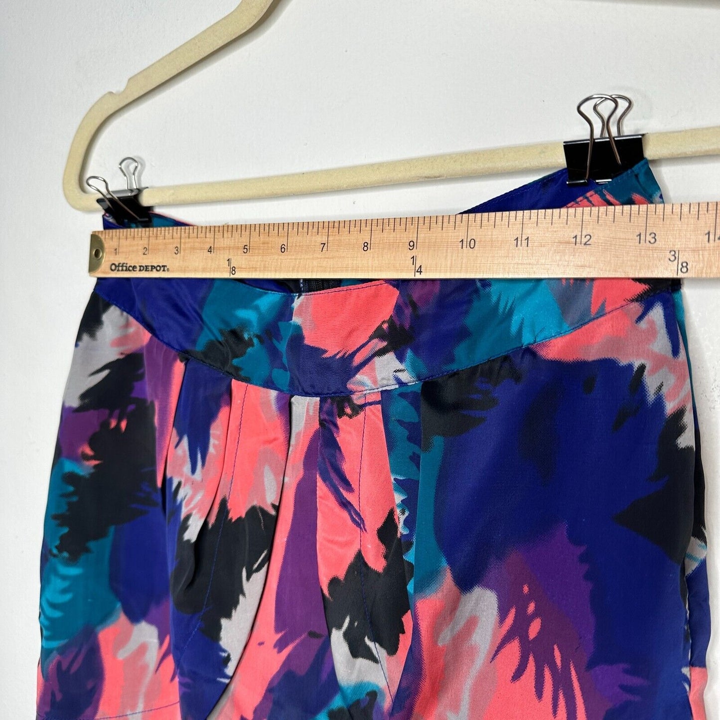 Delicia Satin Purple Pink Blue Geometric Light Side Tulip Zip Back Skirt S