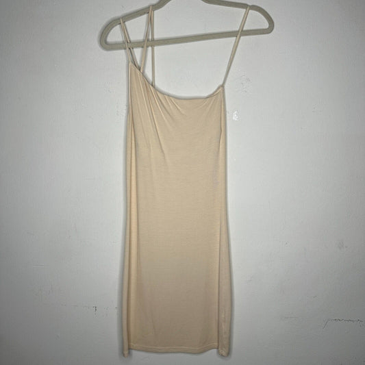 Enza Costa Sexy Cream One Shoulder Spaghetti Strap Ribbed Bodycon Mini Med