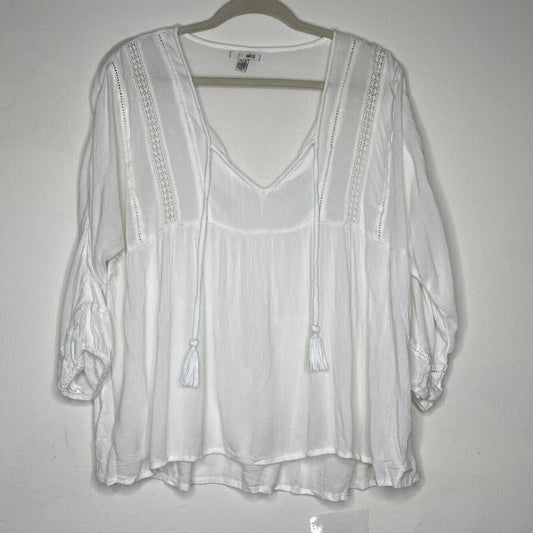 Revolve Lulu's Amuse Society Cool Breeze Relaxed Top White VTie Boho Crochet XS