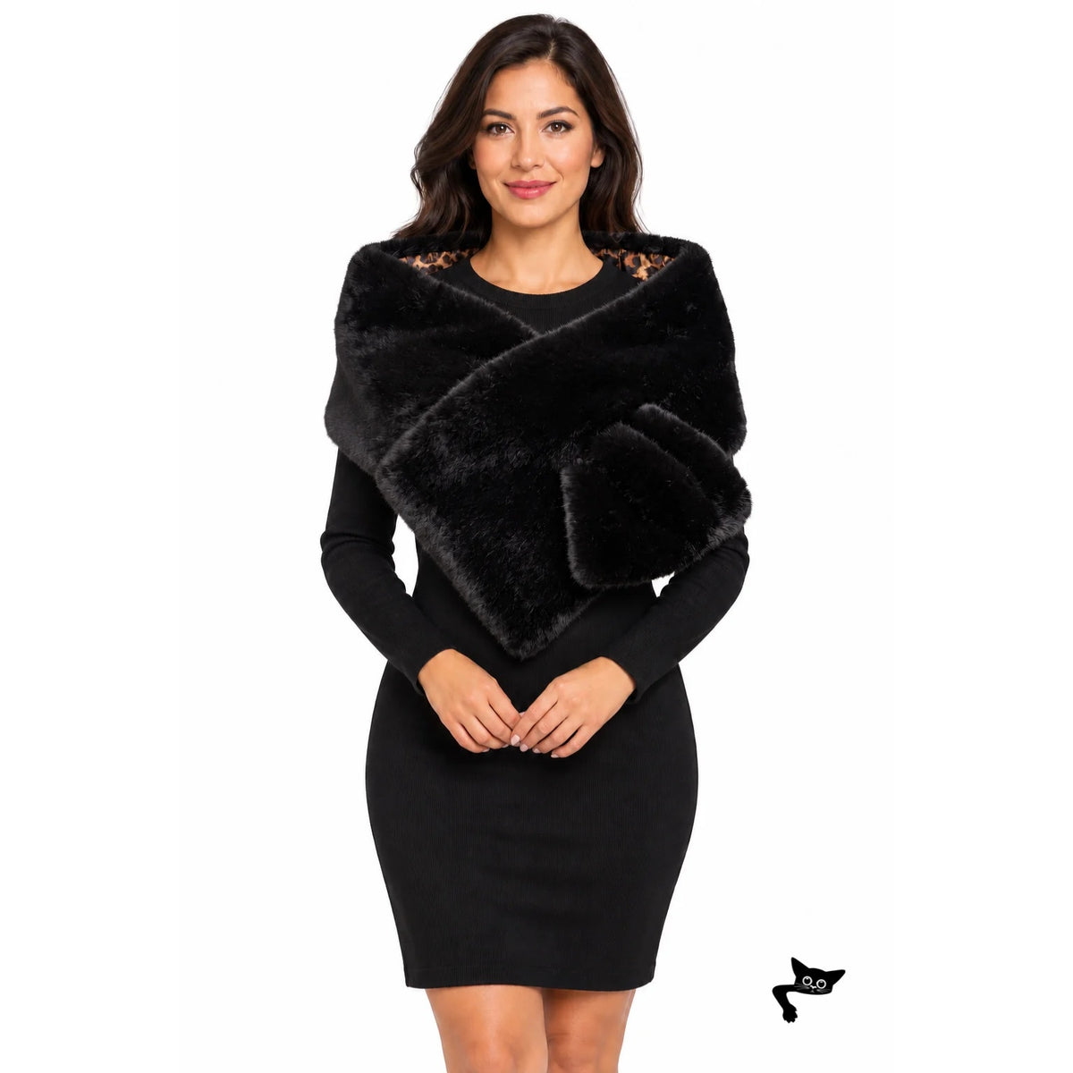 NWT White House Black Market Black Faux Fur Wrap Women