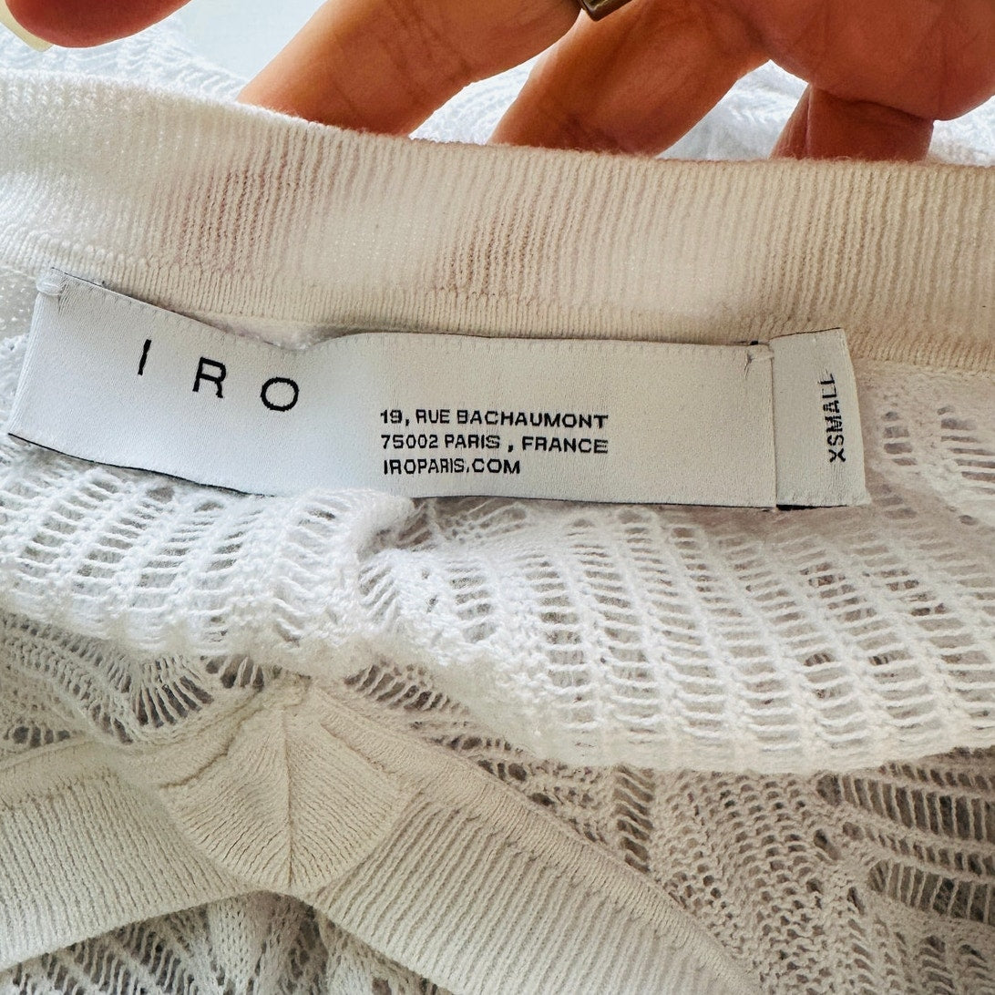 IRO Dusk White Crochet V Neck Lightweight Sweater Dolman Sleeves XS