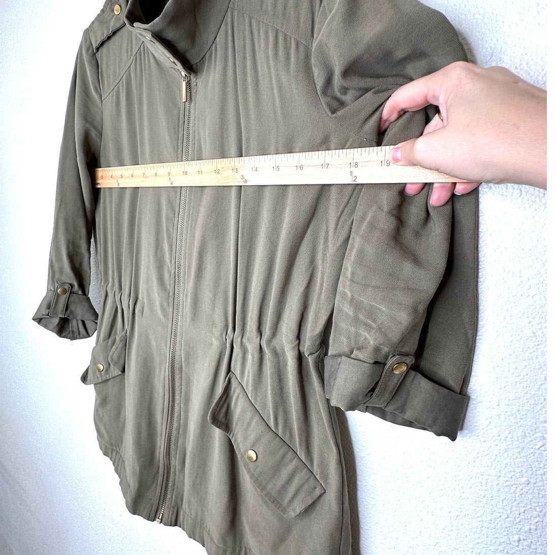 Zara Olive Green 3/4 Cuffed Sleeve Collared Zip Cinch Waist Jacket XS