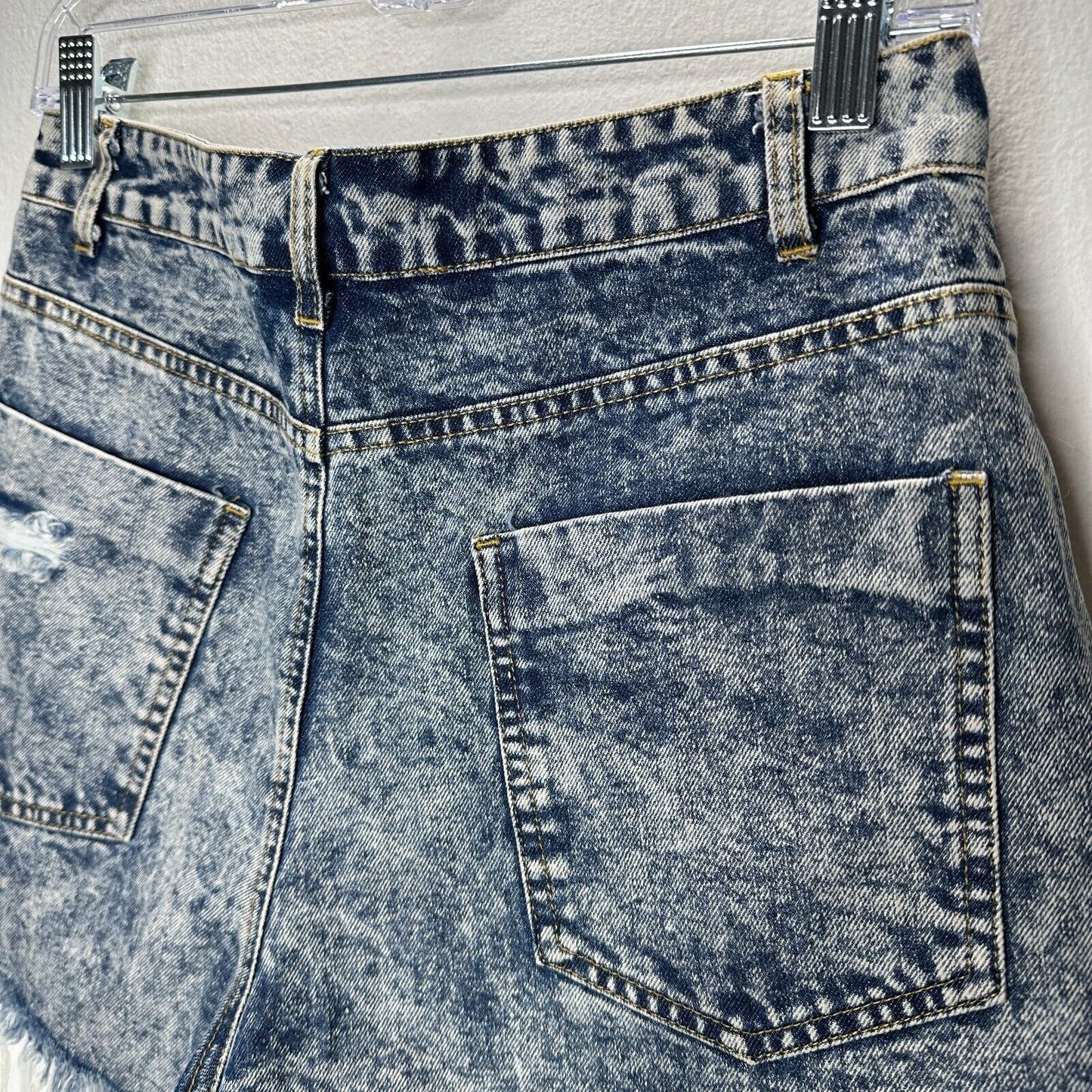 Hyfve Medium Blue Acid Wash Distressed Raw Hem High Waist Jean Shorts M