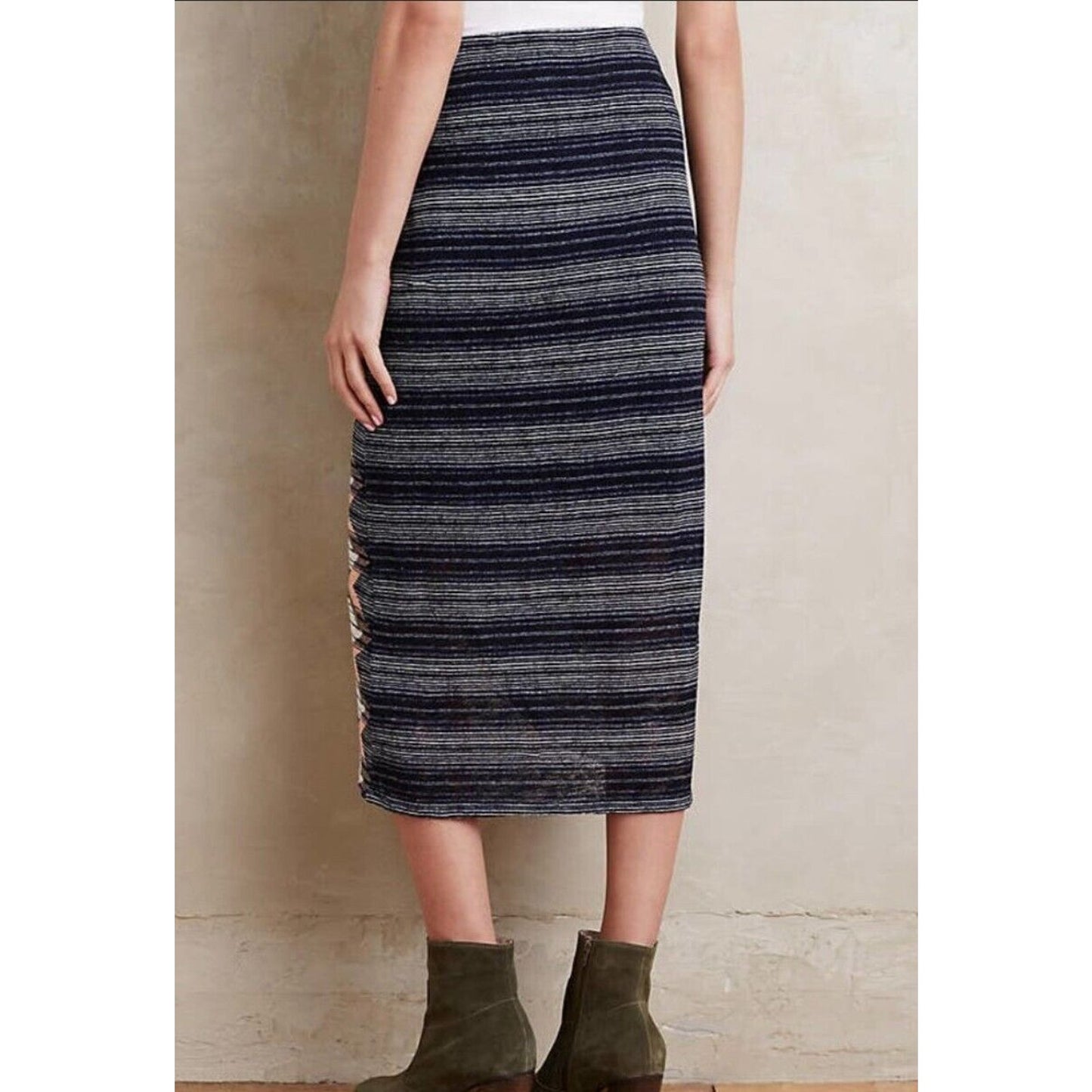 Anthropologie Maeve Plata Aztec Stripes Knit Midi Blue White & Peach XS