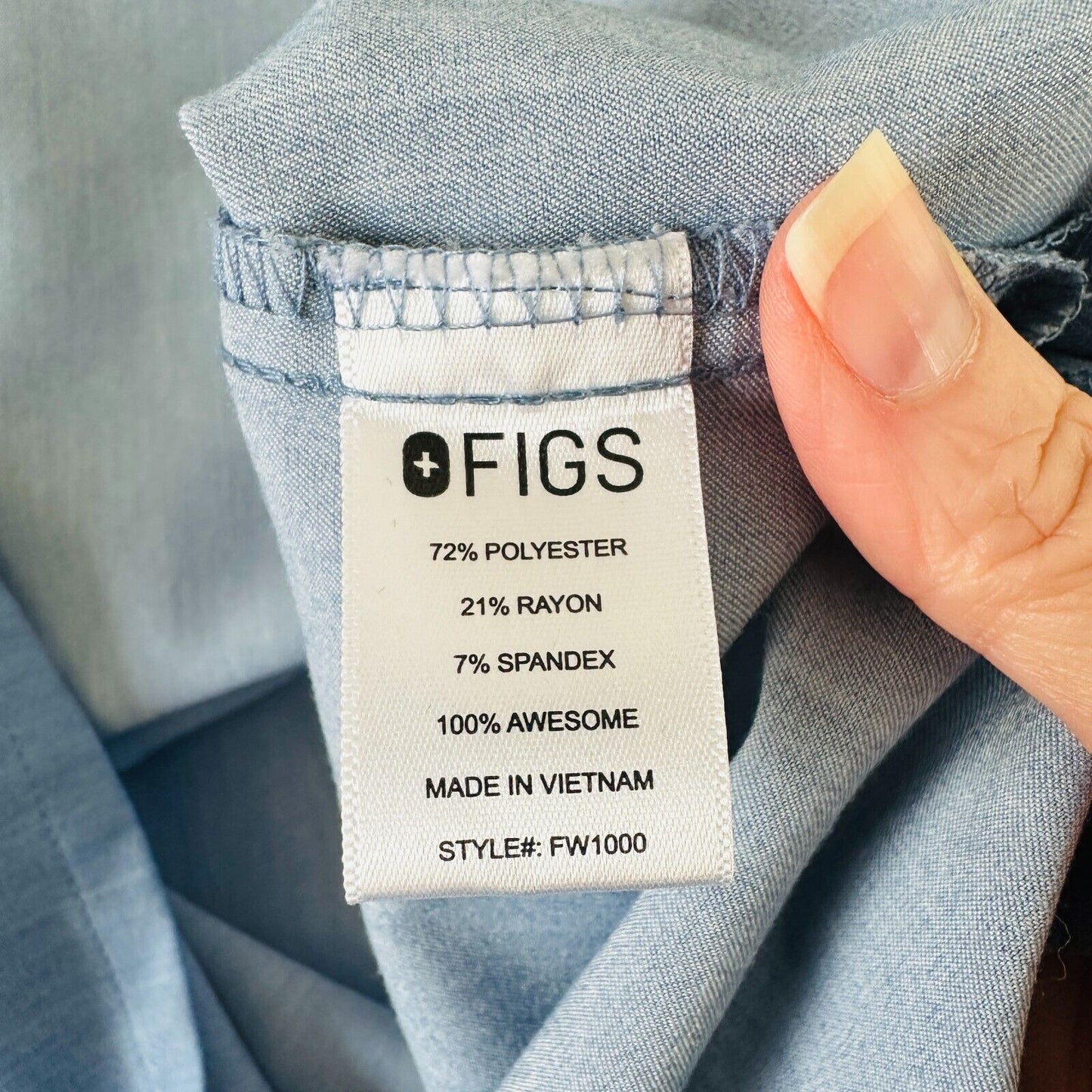 Figs Denim Blue Catarina VNeck Split Hem Short Sleeve Top S