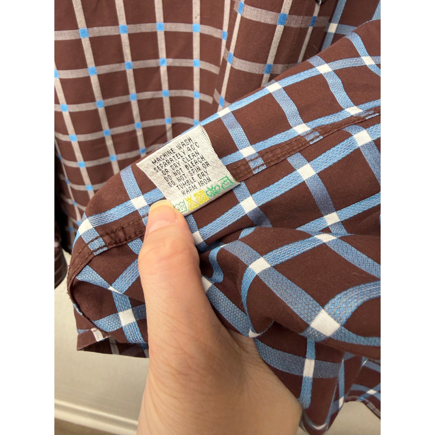Bugatchi Plaid Button Front Long Sleeve Shirt Mens L Blue Brown