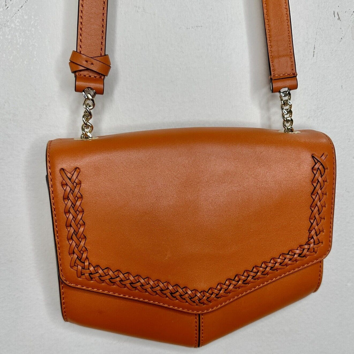 NWOT Sandro Camel Leather Crossbody Bag Lou MM Curcuma Adjustable Strap Purse