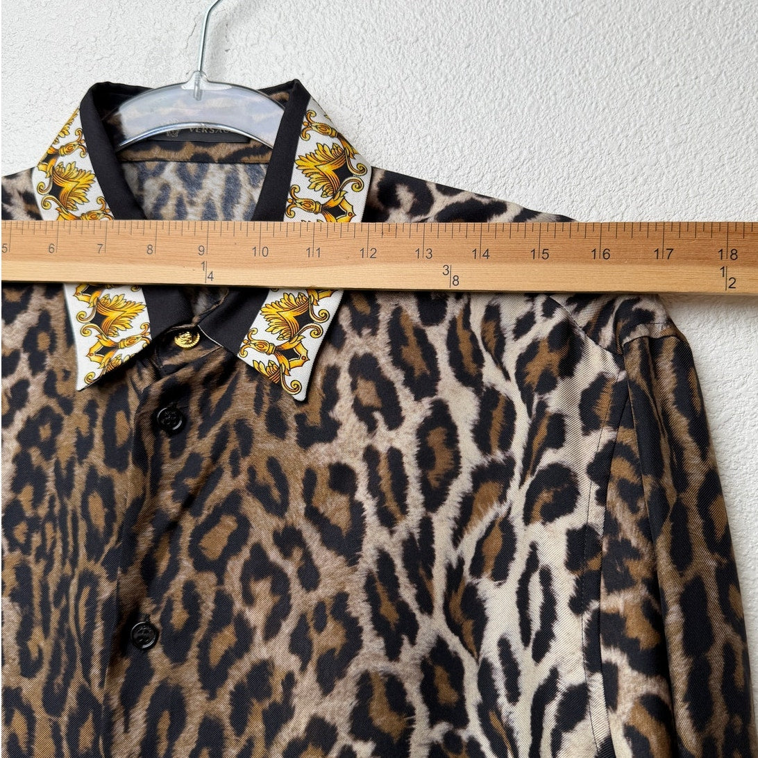 Versace Brown Leopard Silk Shirt Men's US 34 Barocco