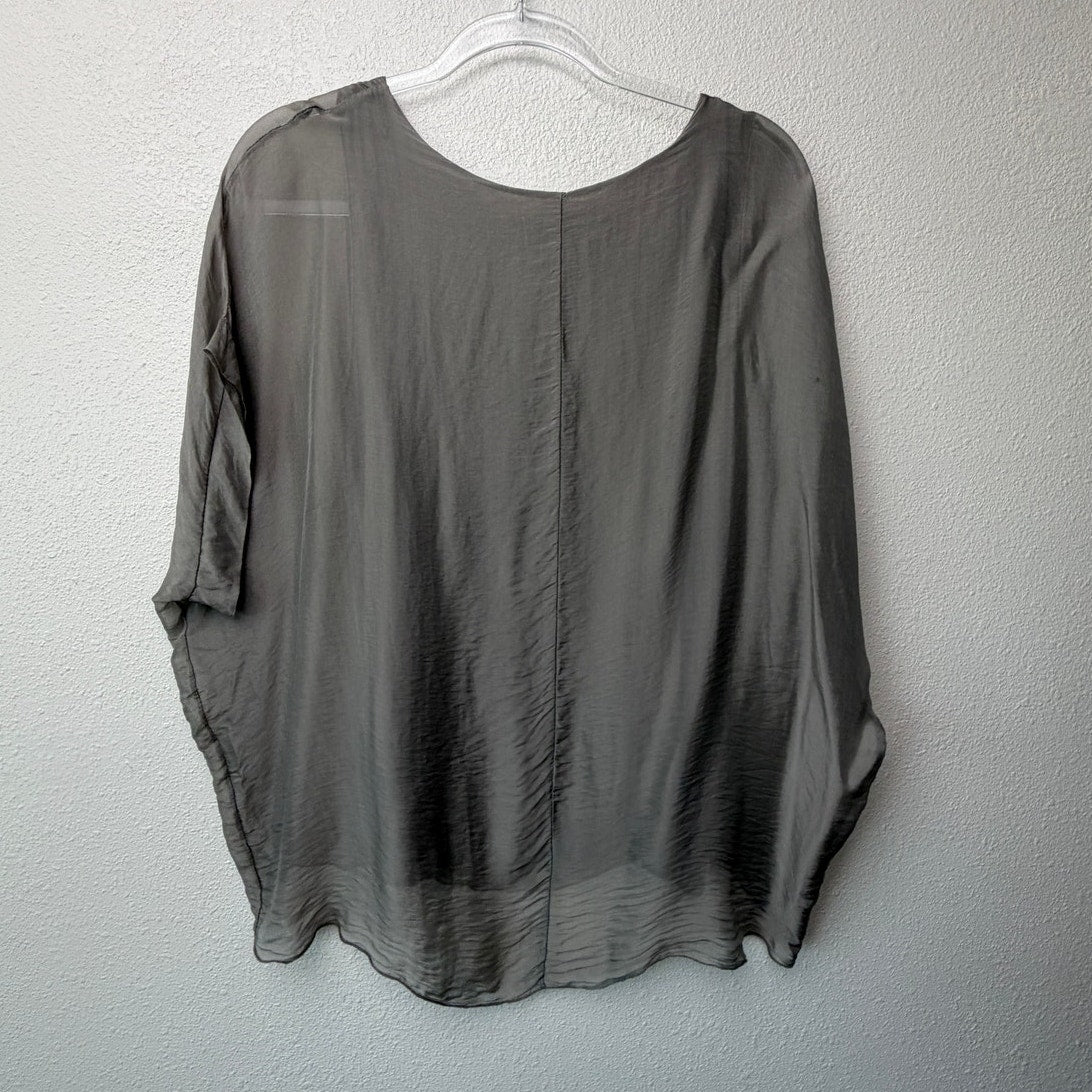 Kahili Taupe Martina Silk Top Sheer Chiffon Overlay Blouse O/S