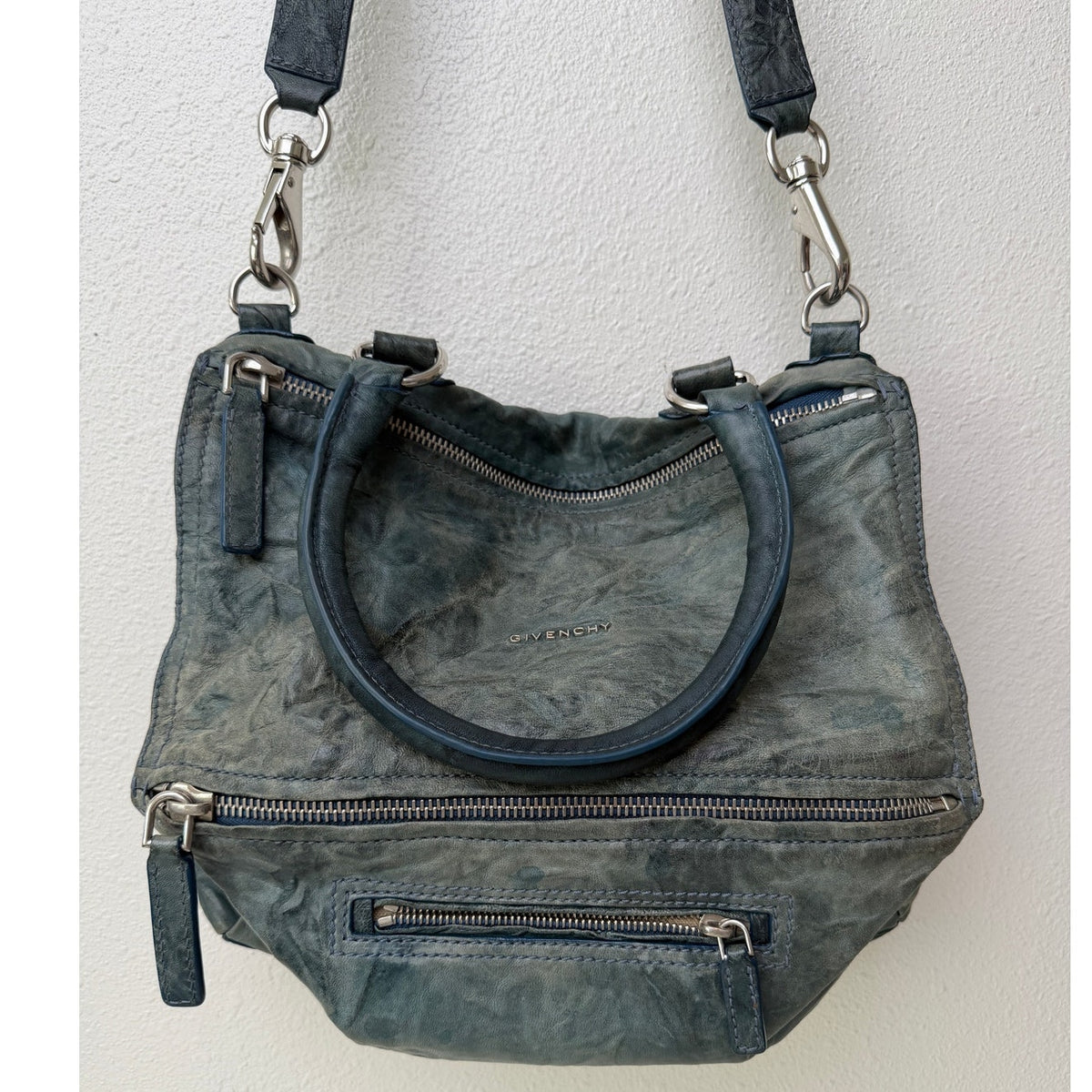 Givenchy Blue Green Zip Satchel Bag Women's
