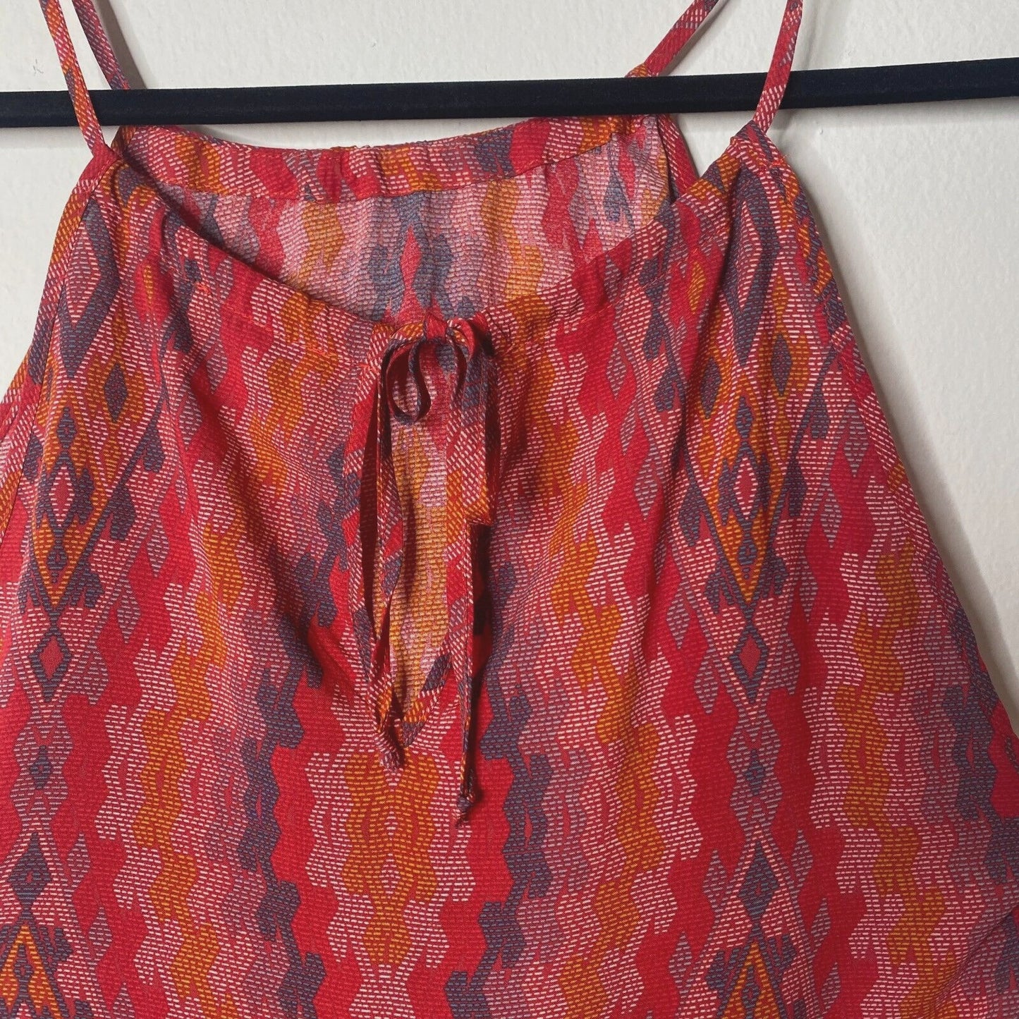 Allison Joy Alina Halter Firebrick Red Orange & Gray Aztec Sleeveless Top XS