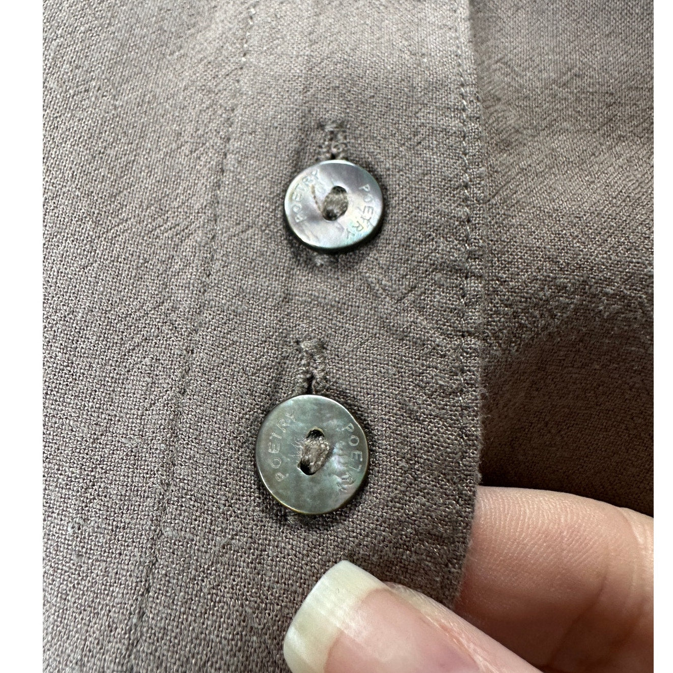 NWT Poetry Nut Brown Funnel Neck Double Button Front Long Sleeve Blouse 12