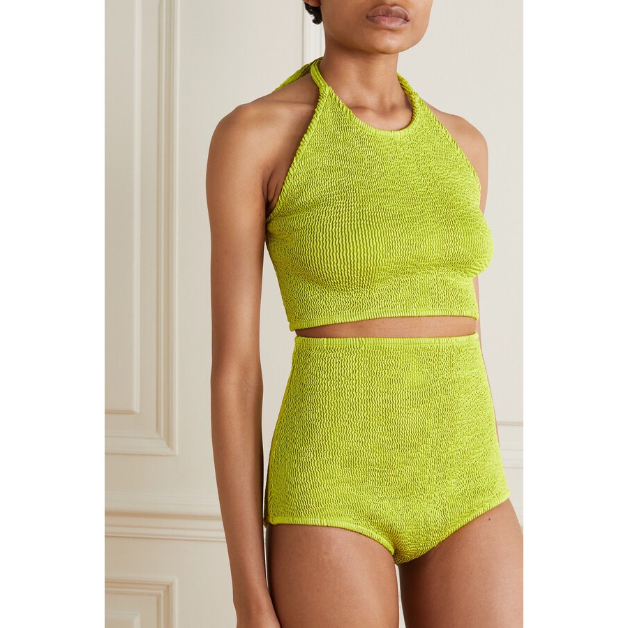 Bottega Veneta Chartreuse Seersucker Halterneck Bikini with Bag 42 / 6