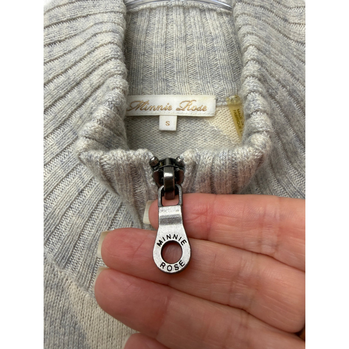 Minnie Rose Gray Ivory Cashmere Zip Cardigan Women S