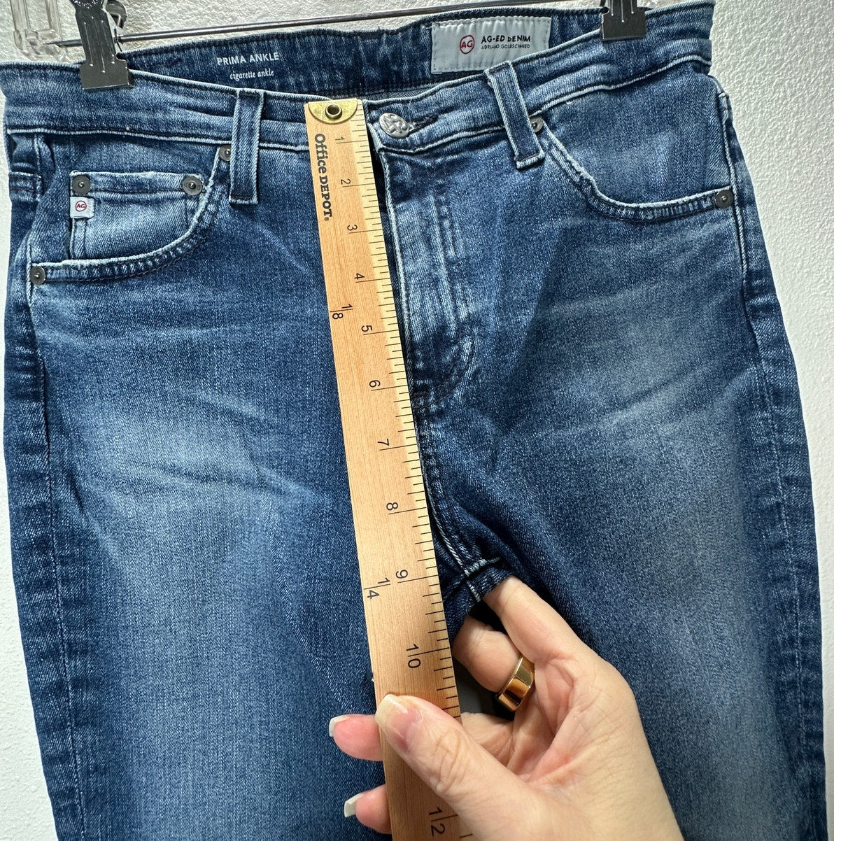 AG Medium Wash Whiskered Raw Hem Harper Essential Straight Leg Jeans 29R