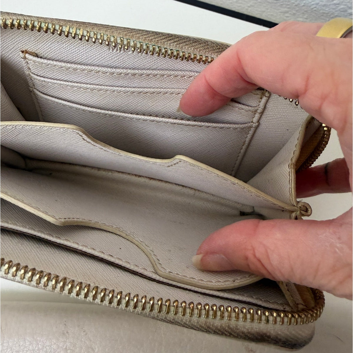 Michael Kors Set of 2 Cream Beige Signature Logo Zip Wallets