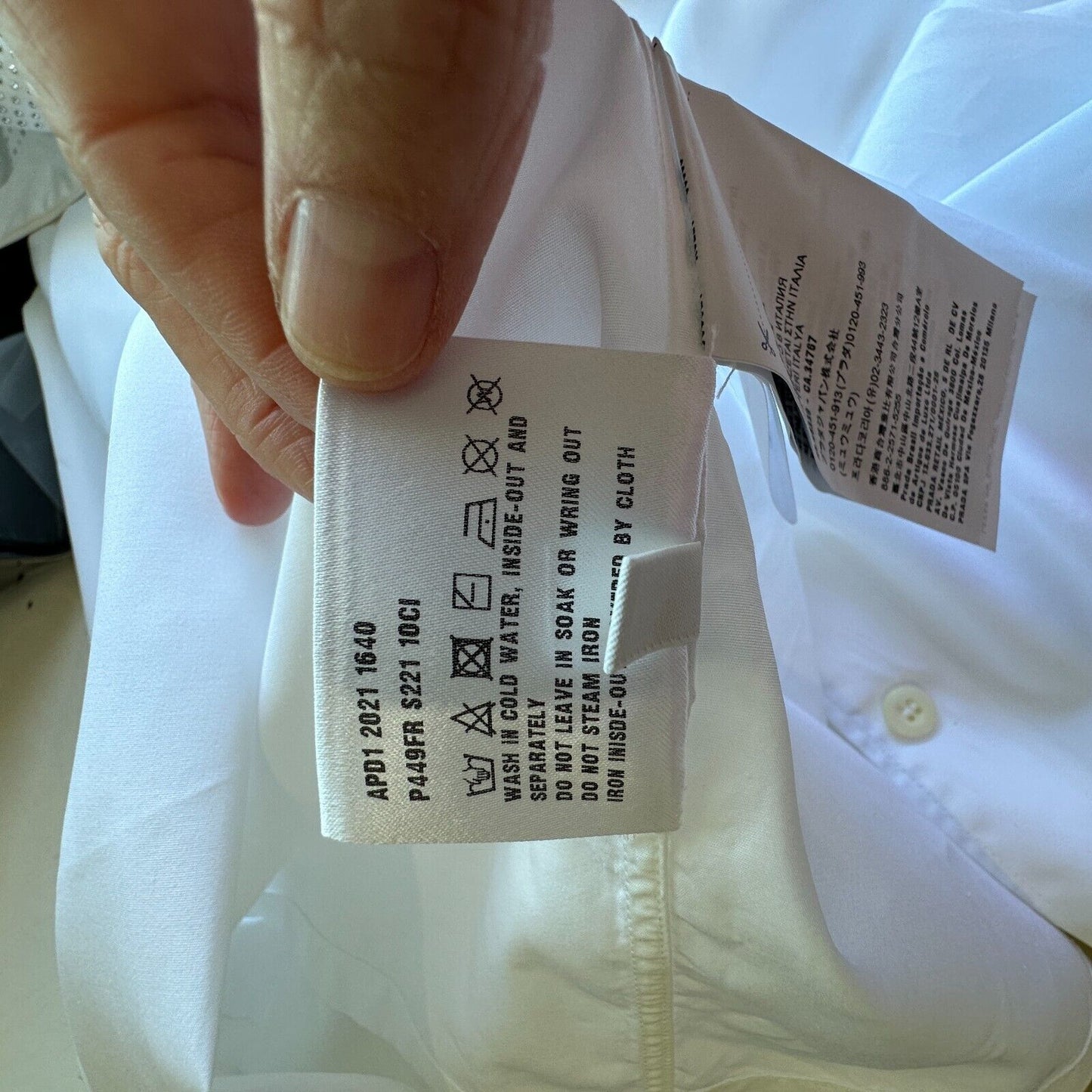 Prada White Long Sleeve Front Button Rhinestone Encrusted Collar & Front Shirt