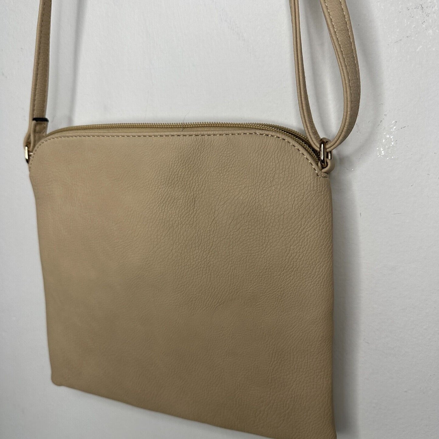 Desert Sand Tan and Gold Crossbody Bag Tassel Blue White Striped Interior Strap