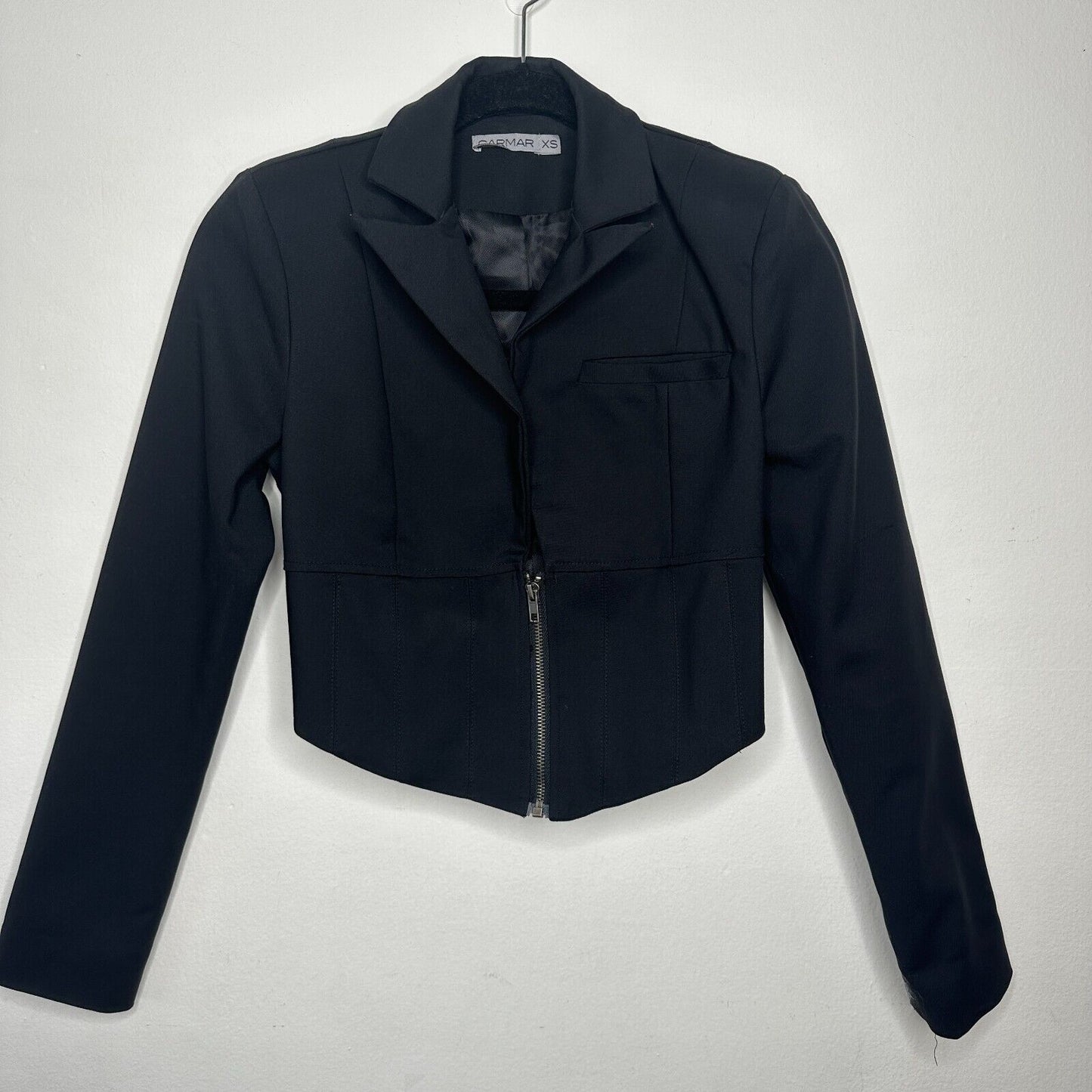 CARMAR Black Cotton Cropped Vest Jacket Half Zip Front Breast Pocket Size XS