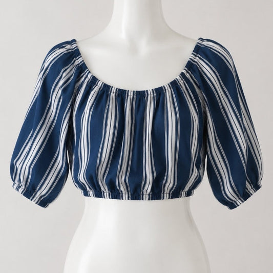 Show Me Your Mumu Revolve Lima Navy White Stripe Off Shoulder Crop Top Med