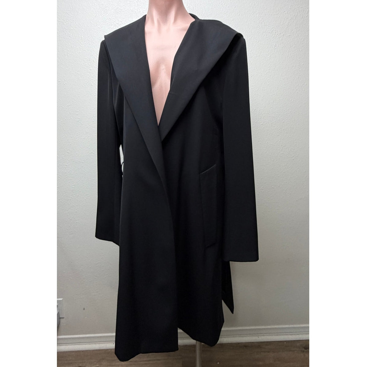 NWT Yves Saint Laurent Black Virgin Wool Hooded Long Coat Unisex Size 40