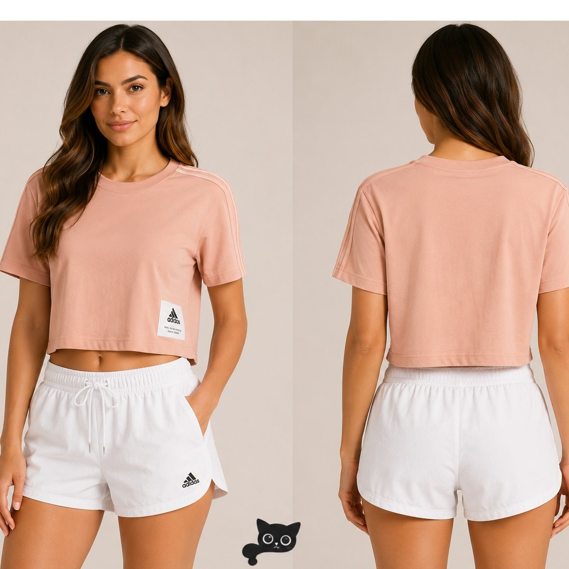 Adidas Peach Three-Stripe Life Boyfriend Short Sleeve Crew Neck Cropped Tee XS