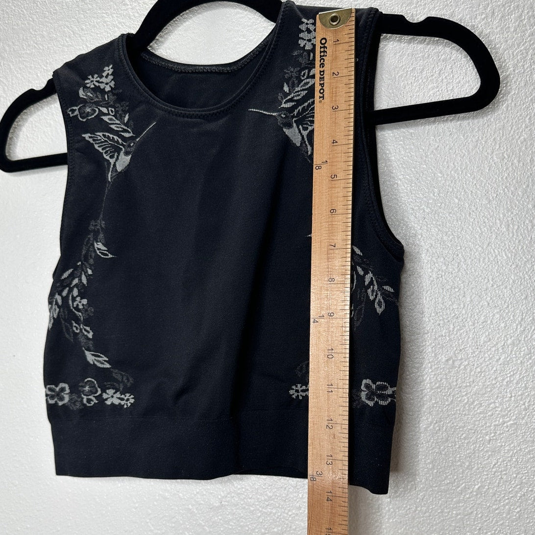 Lucas Hugh Black Technical Knit Hummingbird Crop Top & Leggings Set M
