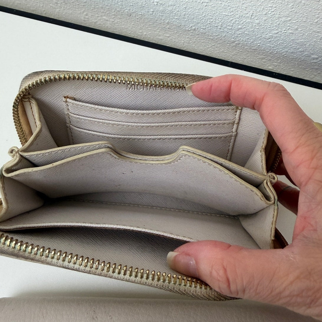 Michael Kors Set of 2 Cream Beige Signature Logo Zip Wallets