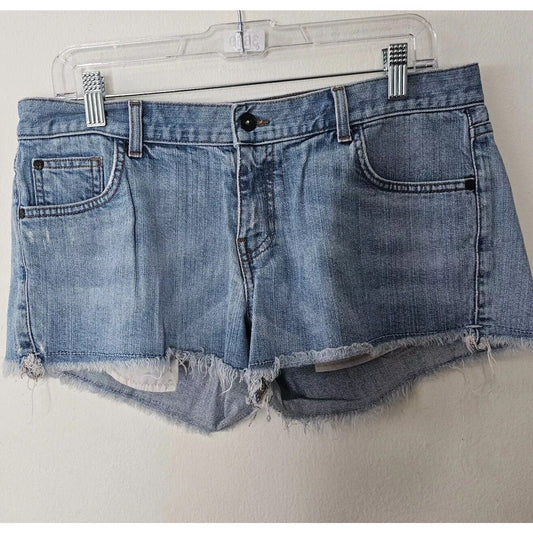 RARE Vans X Jesse Jo Medium -Wash Leopard Print Waist Raw Hem Jean Shorts 11