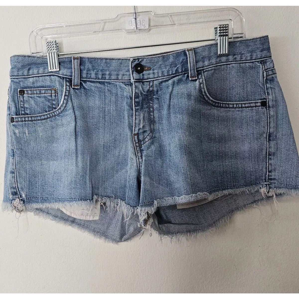RARE Vans X Jesse Jo Medium -Wash Leopard Print Waist Raw Hem Jean Shorts 11