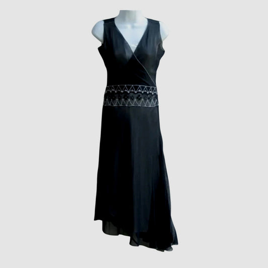 Vintage Max Studio Special Edition Black Ivory Sheer Silk Embroidered Dress S