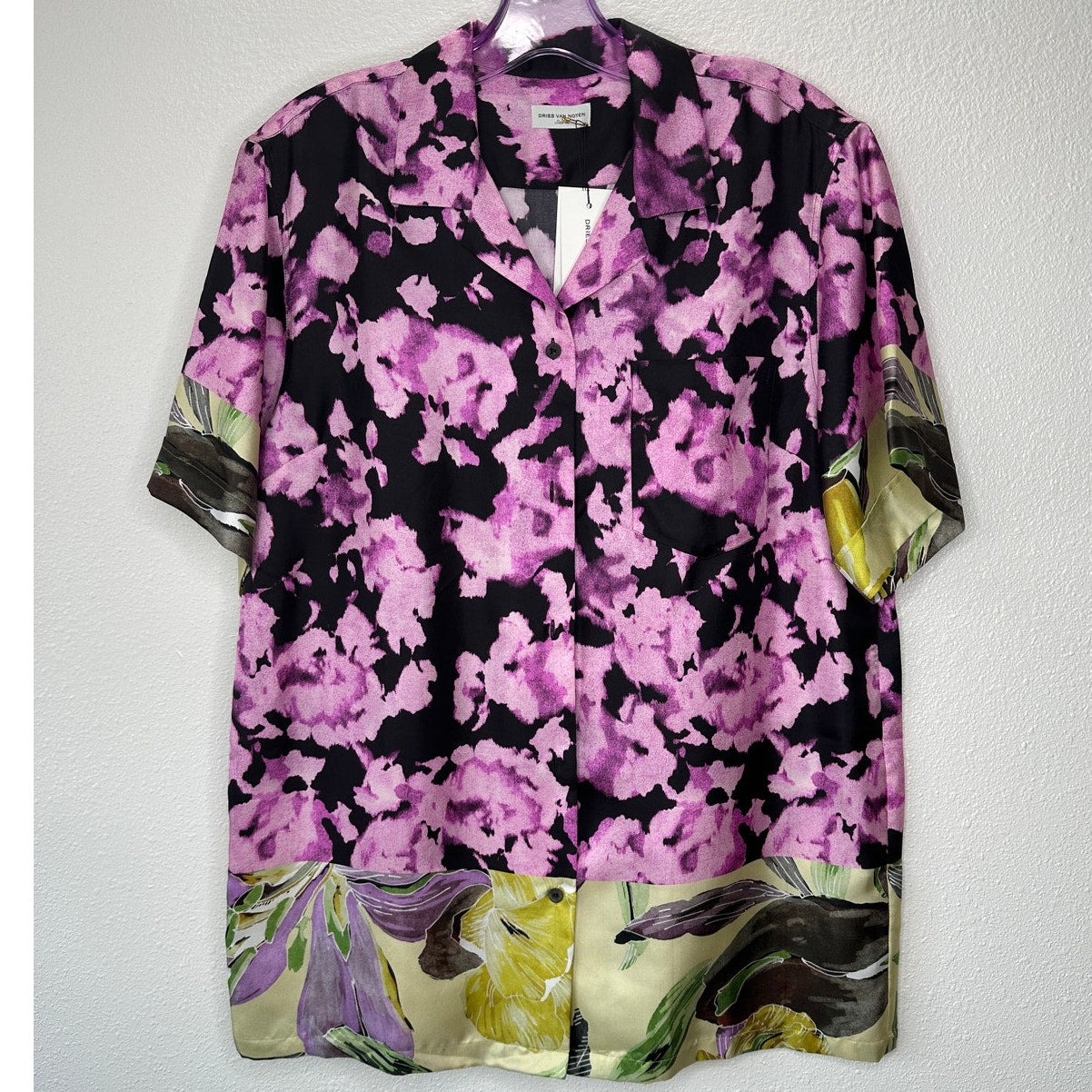 NWT Dries Van Noten Camp Shirt Floral Print Short Sleeve 100% Silk 40 / M