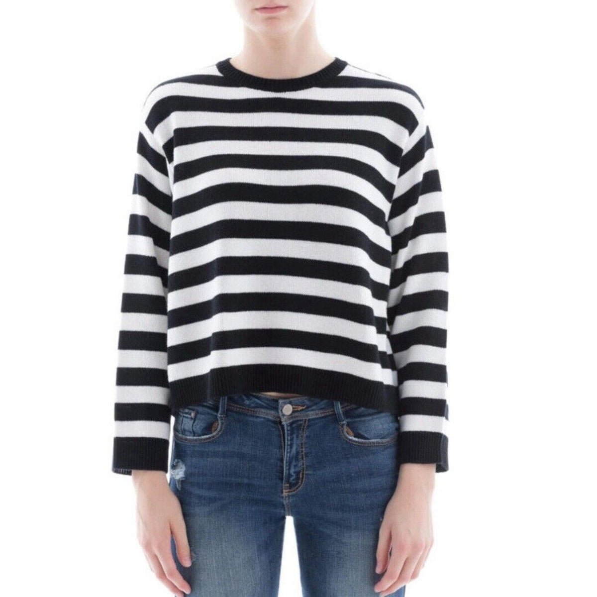 Valentino Off White & Black Horizontal Stripe Open Back Satin Shoulder Tie Top L