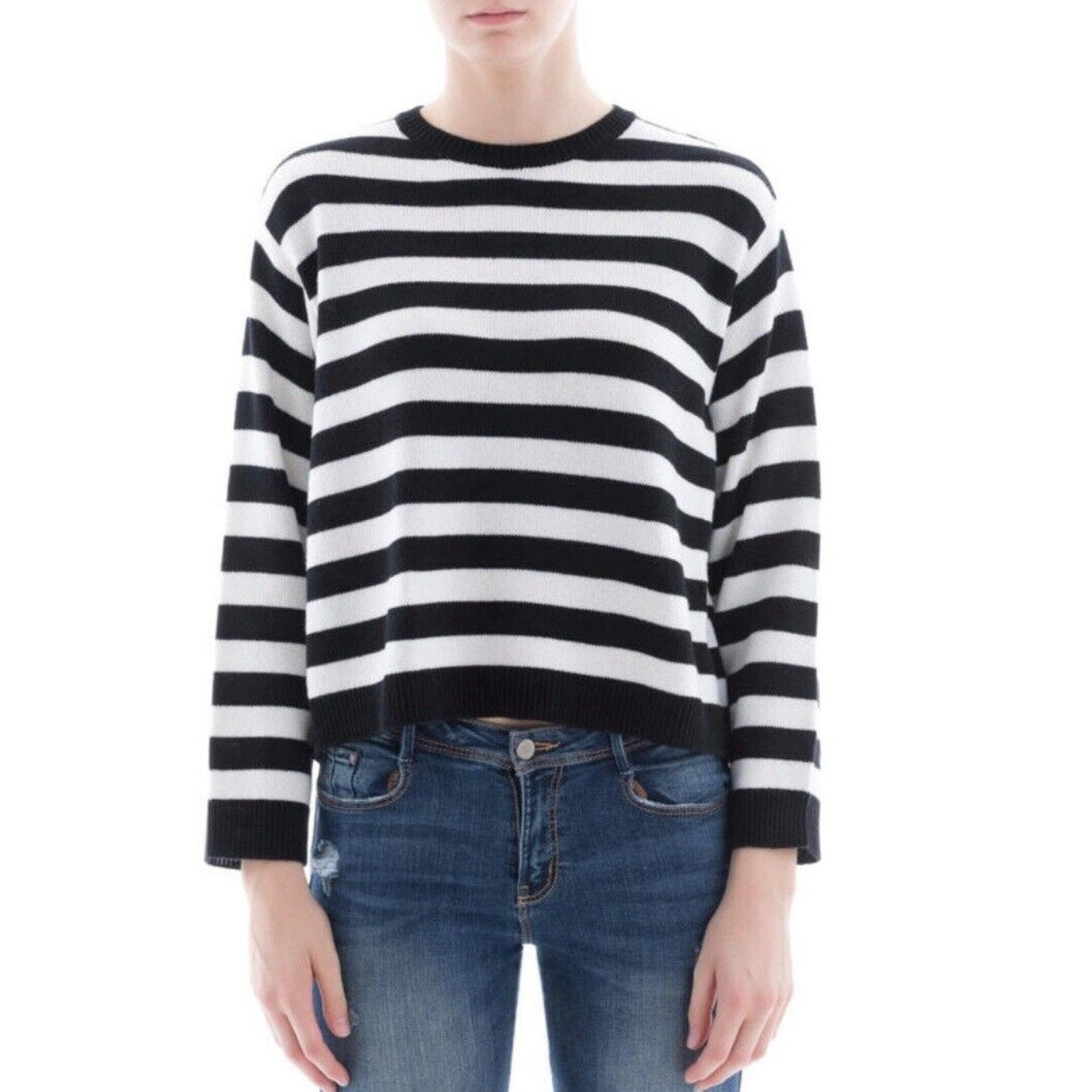 Valentino Off White & Black Horizontal Stripe Open Back Satin Shoulder Tie Top L