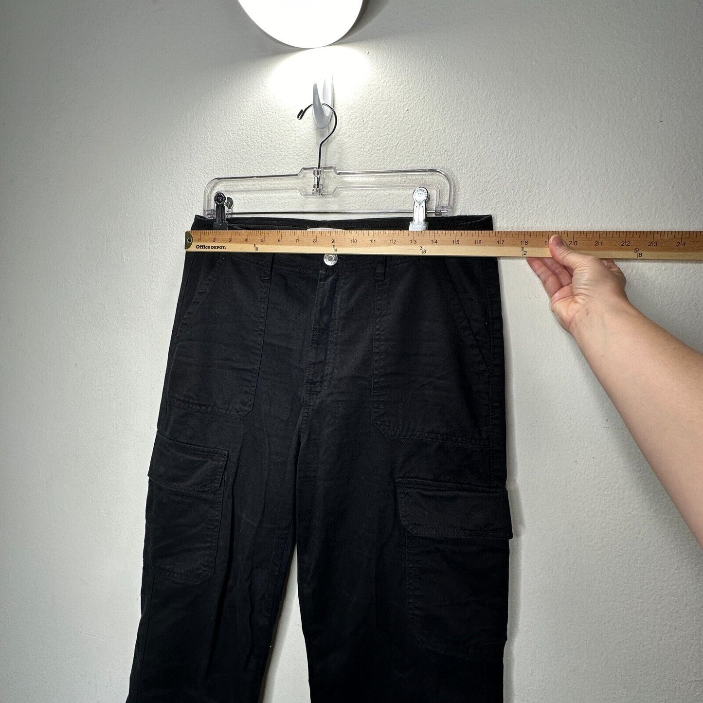 Zara Cute Black Wide Leg Pocketed Utility Cargo Khaki Trouser Pants 8