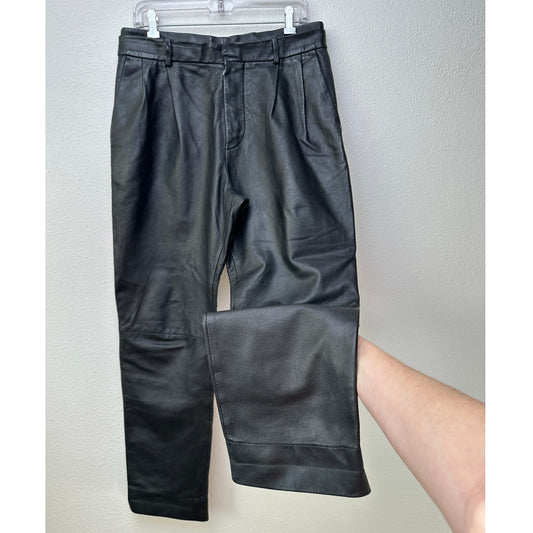 Alexander McQueen Black Leather Pleated Pants Men's US 32