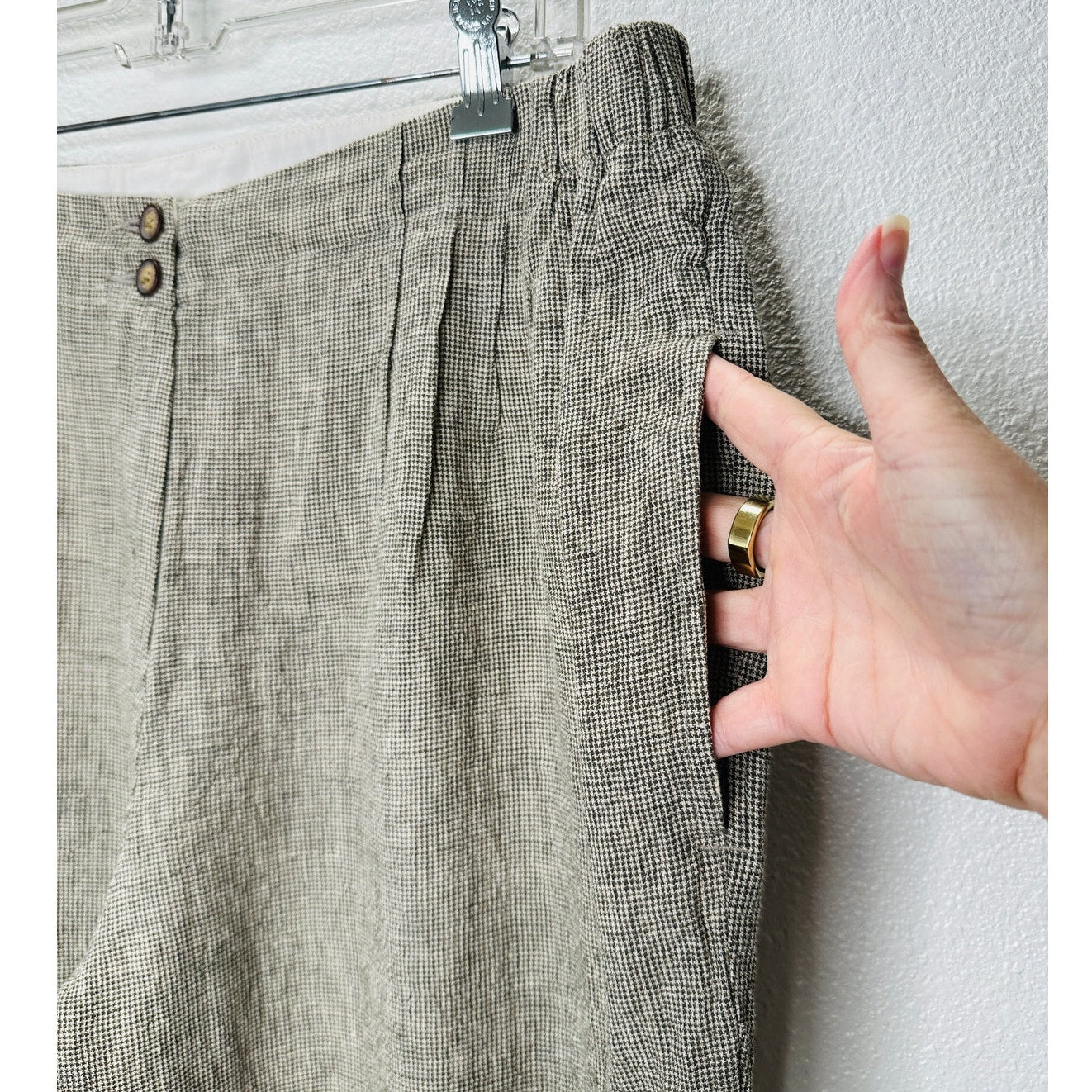 Poetry Brown & Cream Houndstooth cinch Waist Cropped Linen Trouser Pants 12
