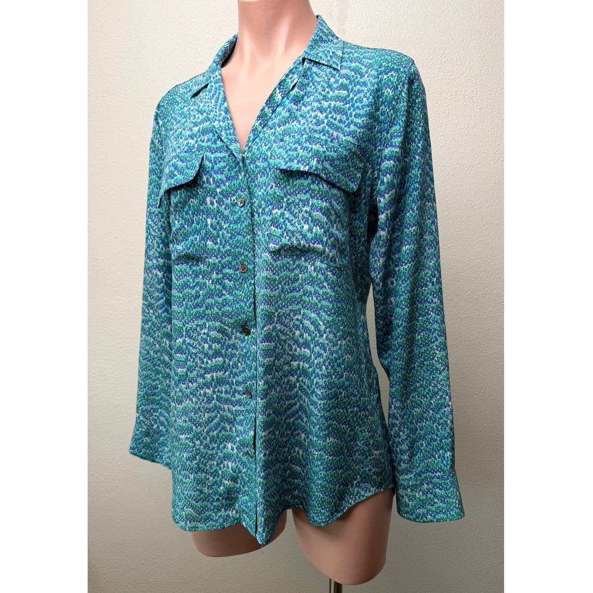 Equipment Blue Green Silk Print Shirt Women S