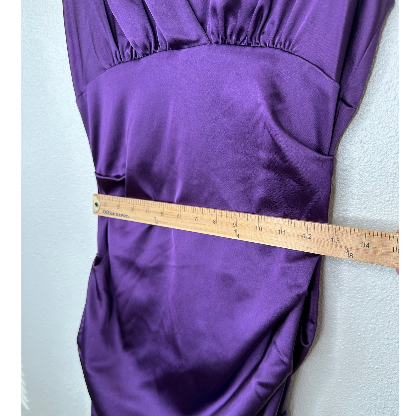 Xscape by Joanna Chen Purple Satin Faux V Neck Cap Sleeve Midi Dress 6